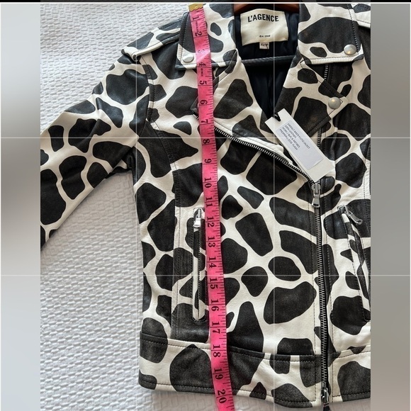 L’AGENCE BIKER MOTO JACKET 100% LEATHER IVORY / BLACK ANTIBES NWT - Picture 15 of 16